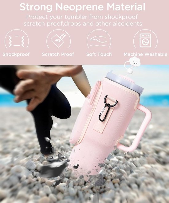 Waterfleshouder geschikt voor - stanley thermosfles stanley beker stanley drinkfles 40 oz - Draagtas - Bekerhouder - stanley cup accessoires - Schoudertas - Telefoonhouder - Roze van Merkloos — afbeelding 2