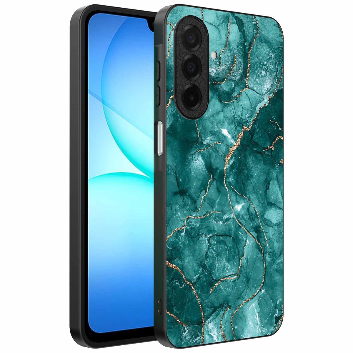 Geschikt voor Samsung Galaxy A17 Telefoonhoesje met marmer opdruk - TPU backcover case marble design - Goud Groen - Smartphonica geschikt voor Samsung Galaxy A17