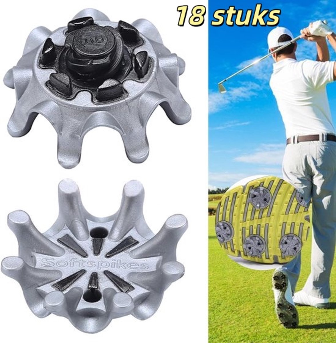 18 stuks - Golfschoen spikes - Zachte quick-spin spikes - Vervangende noppen voor golfschoen spikes - Grijs - Zwart - 2.5*1 cm - Geschikt voor golfschoenen