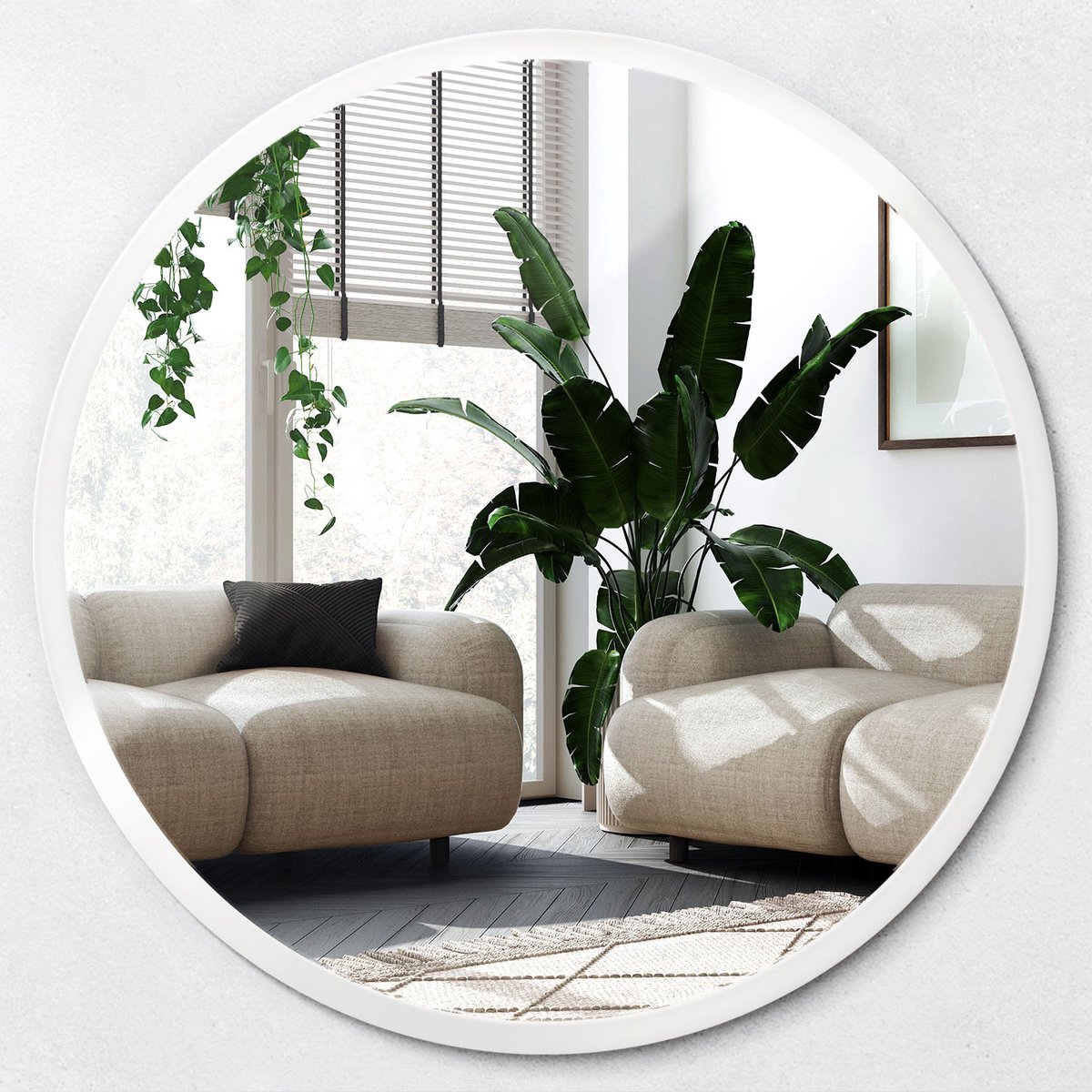 Wallfluent Bedrukte Ronde Spiegel - Wit Spiegel op gehard Glas - Ronde Spiegel - 60 cm / 5