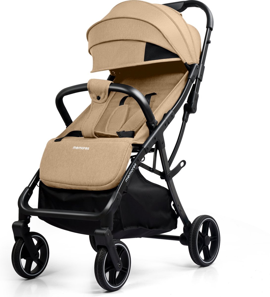 Memores Plooibuggy Taupe - Buggy Inklapbaar - Inclusief Regenhoes en Bekerhouder - Peuter - Extra licht & Compact voor Vliegtuig, Auto & OV - Extra Veilig en Wendbaar door Grote Massieve Wielen - Tot 4 jaar - Kinderwagens - Wandelwagen - M1 – foto 2