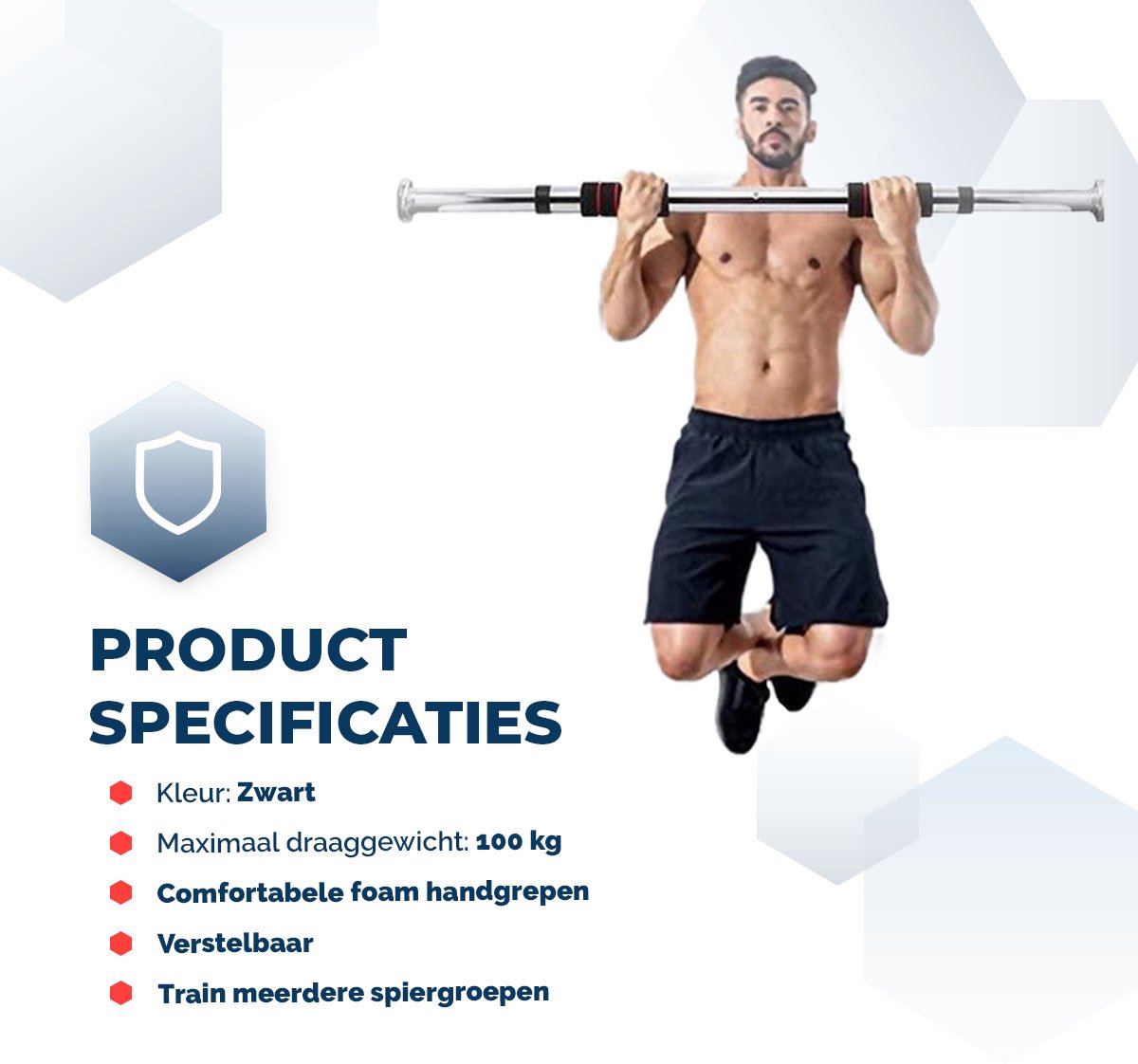 SOUTHWALL Pull Up Bar - Verstelbare Optrekstang Deurpost - Zwart thumbnail 3