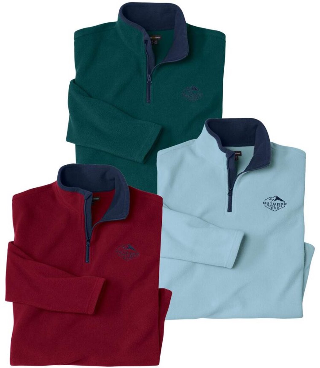 ATLAS FOR MEN - Set van 3 microfleece truien met ritskraag - Heren - Verkrijgbaar in grote maten - XL