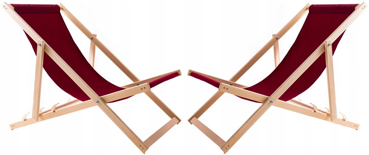 2x Houten Ligstoel Tuin Strand Opvouwbaar Buiten Bordeaux Rood