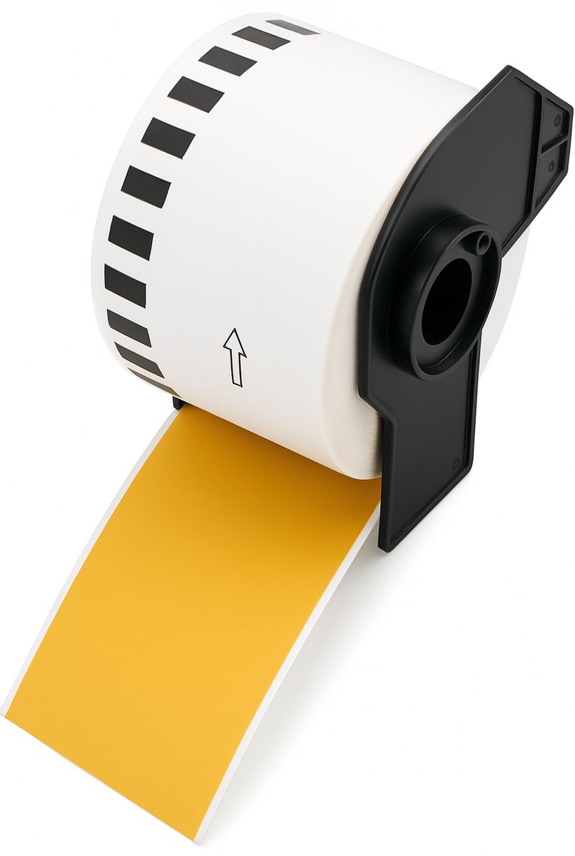 Boxstuff - Brother DK-22205 compatibele labelrollen - 62 mm x 30,48 meter - Inclusief rolhouder - Zwart op Goud - 1 stuks