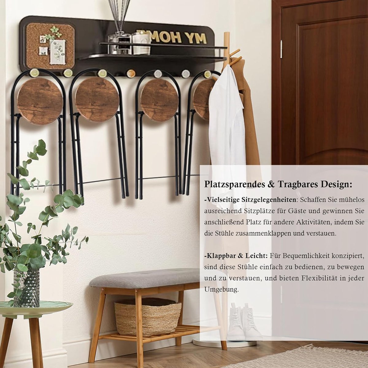 Klapstoel set van 4 inklapbare barkrukken 41x36,5x78 cm – Opvouwbare krukken met rugleuning, draagbaar, stevig metalen frame en houten zitting, voor binnen & buiten, camping, balkon, horeca – Altameubel