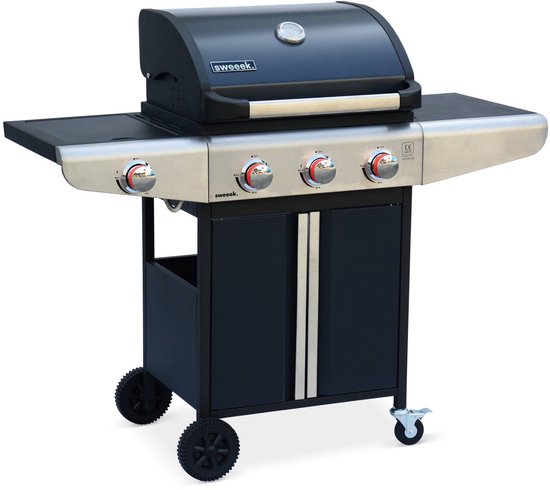 sweeek - Gasbarbecue 3 branders + 1 zijbrander met zijplanken en thermometer - bazin 3