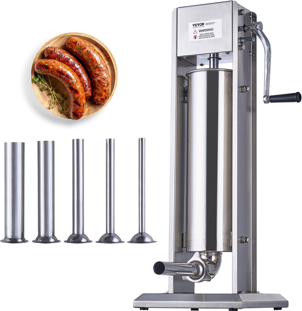 VEVOR Handmatige Worstvuller 7L Verticale Worstmachine 304 Roestvrij Staal