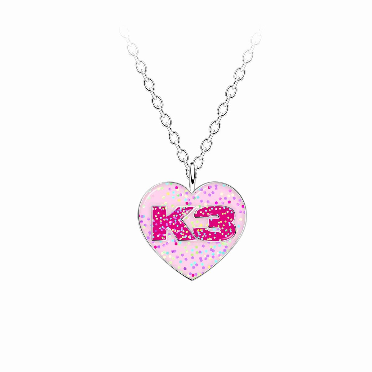 K3 - Zilveren ketting meisje - Roze glitterhart - 925 zilver