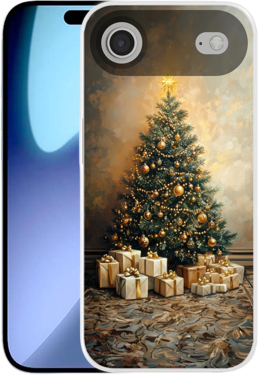 Telefoonhoesje Geschikt voor iPhone Air hoesje - Kerstboom - Cadeaus - Goud - Siliconen Telefoonhoesje Telefoonhoesje