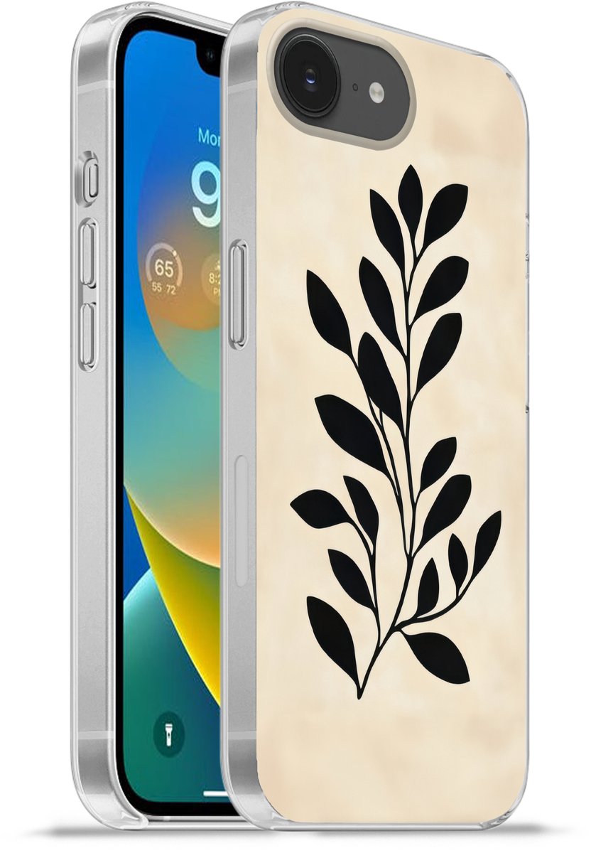 Telefoonhoesje Geschikt voor iPhone 16e hoesje - Minimalistisch - Tak - Bladeren - Zwart - Siliconen Telefoonhoesje Telefoonhoesje