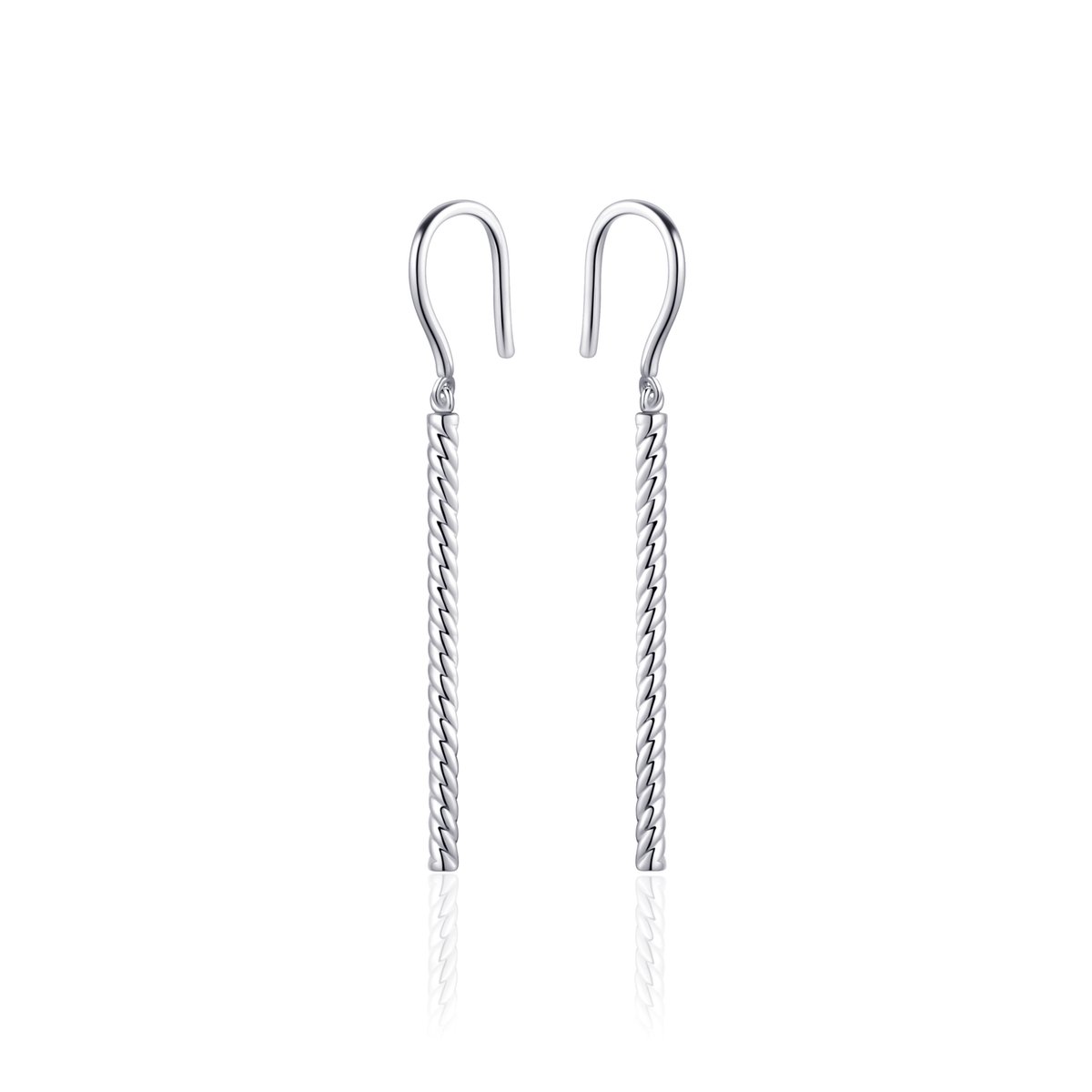 Jewels Inc. - Oorbellen - Oorhaken Staaf Gedraaid -  45mm x 2.5mm - Gerhodineerd Zilver 925
