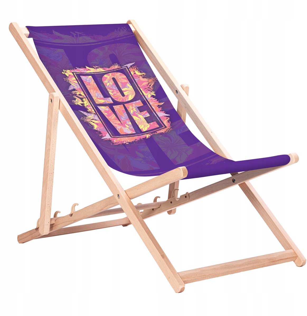 Houten Loungestoel met 'Love' Print - Verstelbaar & Duurzaam