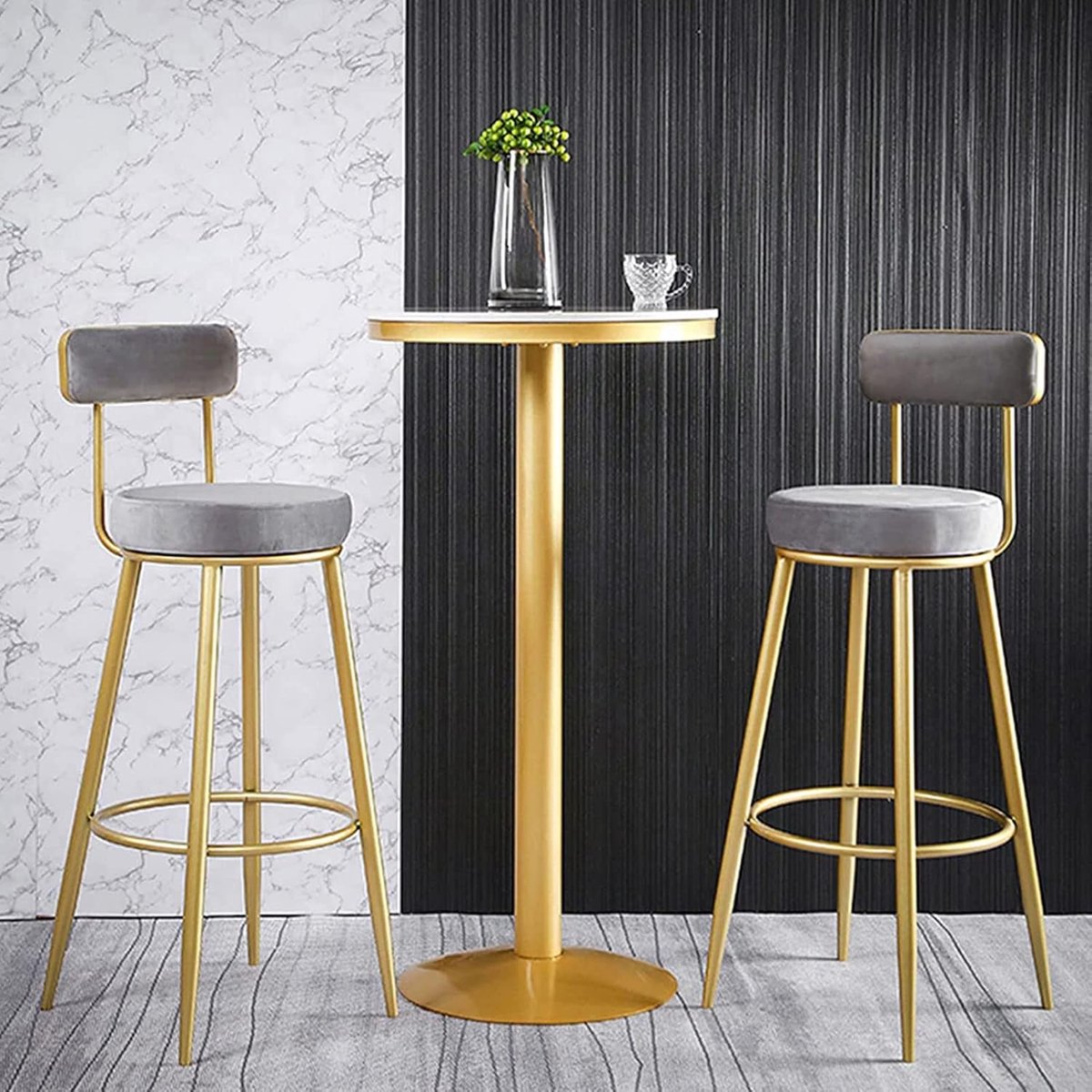 2 Luxe Barstoelen 65 cm met Lage Rugleuning en Voetensteun - Comfortabele Velvet Barstoelen met Stalen Frame, Antislip, Ergonomisch Ontwerp voor Keuken, Eetkamer, Bar van Keukeneiland - Grijs -