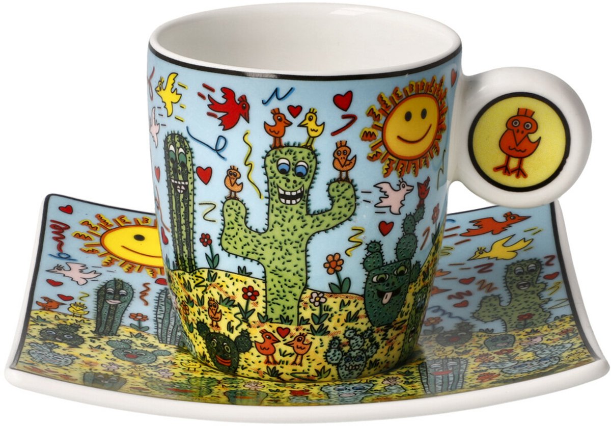 Goebel - James Rizzi | Kop en schotel Espresso Desert Life | Porselein - 10cm - 100ml - 2 stuks