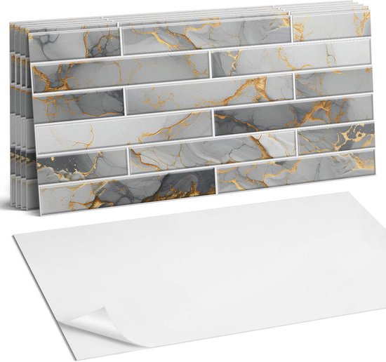 Coloray Plaktegels - Elegant marmerpatroon Wandtegel Zelfklevend - 60 cm x 30 cm - Grijs Plaktegels - 6 stuks - Rechthoek PVC Tegels - Plaktegels Keuken - Zelfklevende Vloertegels Badkamer - Vinyl Tegels Zelfklevend - Zelfklevende Wandtegels