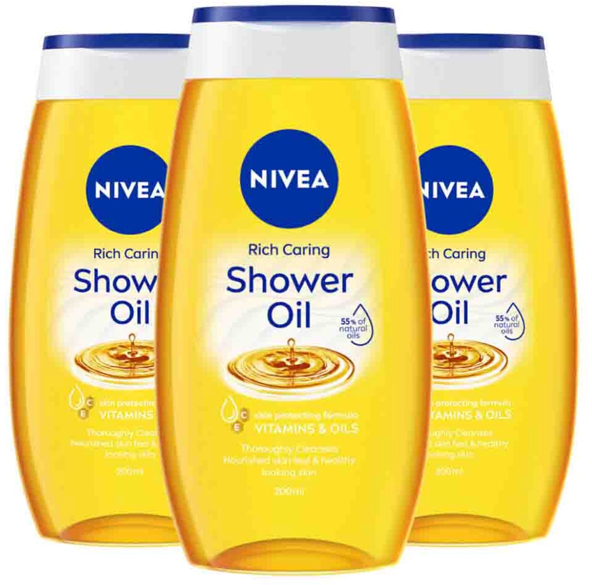 NIVEA Doucheolie Rich Caring - 3 x 200 ml - Voordeelverpakking
