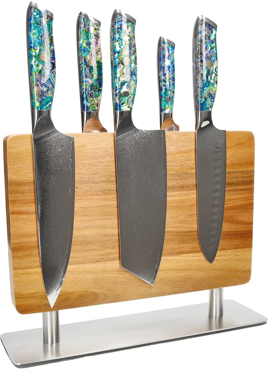 Shinrai Knives - Parelmoer Jewels 5-delige Messenset + Messenblok Stans