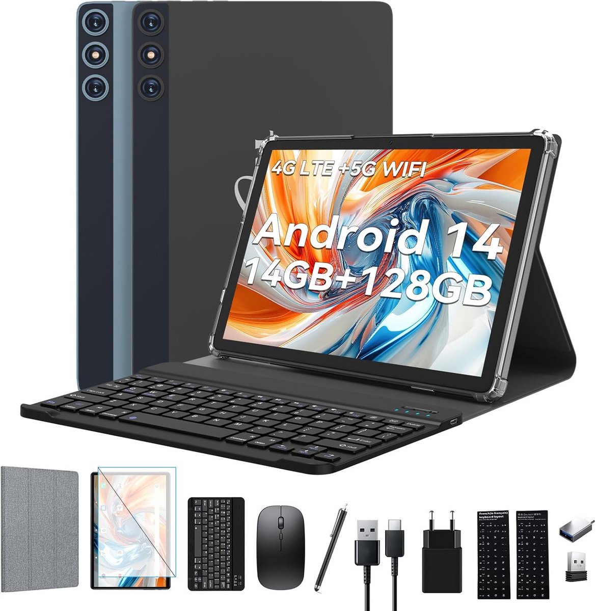 Android 14 Tablet 10 Inch met 4G LTE, Wifi en 14GB+128GB Opslag