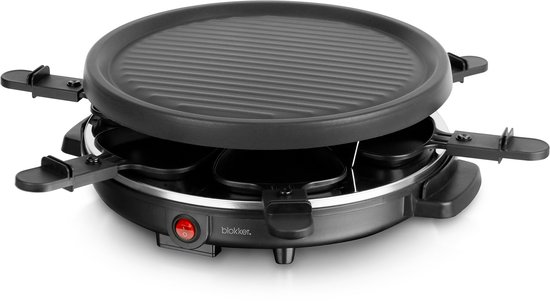 Blokker Raclettegrill - Gourmetset - 28cm diameter - 6 pannetjes - ILAG coating - Stalen grillplaat - 6 spatels - Antislip voetjes - 800W - RG-131523.1 Zwart — afbeelding 2