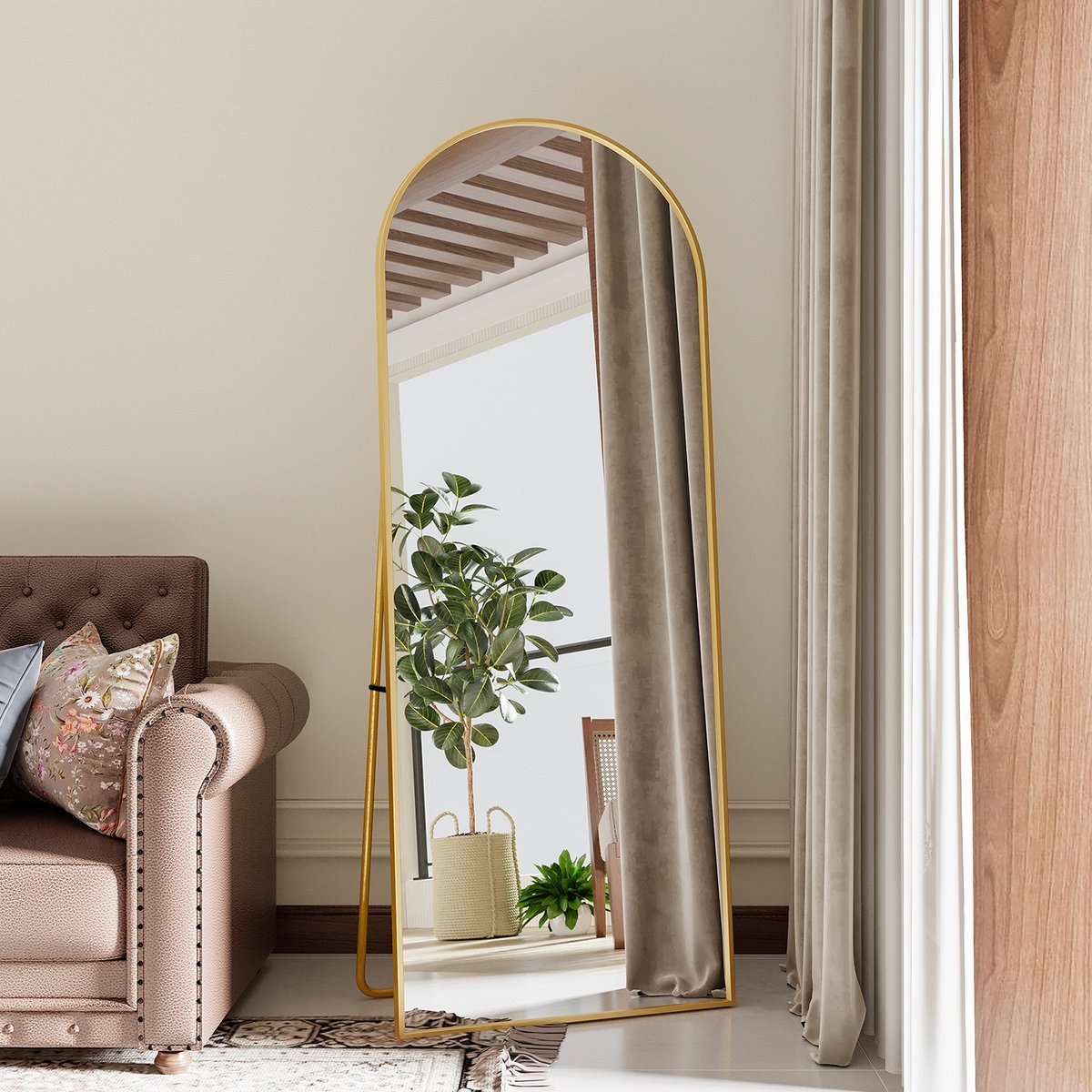 Boogvormige Staande Passpiegel – Full Body Spiegel met Aluminium Frame – HD Veiligheidsglas – Voor Slaapkamer, Hal & Kleedkamer