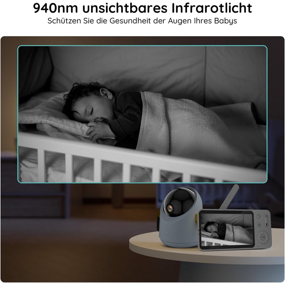 Wifi Baby Monitor - Babyfoon Met Camera 2K 3MPx - Babyfoon met 5 inch scherm - Splitscreen - Full HD Resolutie - Slaapliedjes - Temperatuur - Alexa & Google - Terugspreekfunctie - Video & Audio – foto 7