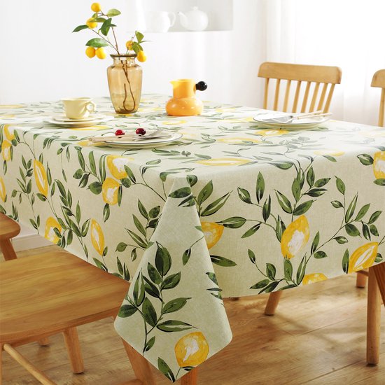 Nappe Citroen Rectangulaire - PVC Essuyable Été Imperméable Résistant à l'Huile pour Cuisine, Fête, Pique-nique, Terrasse - 140 x 180 cm