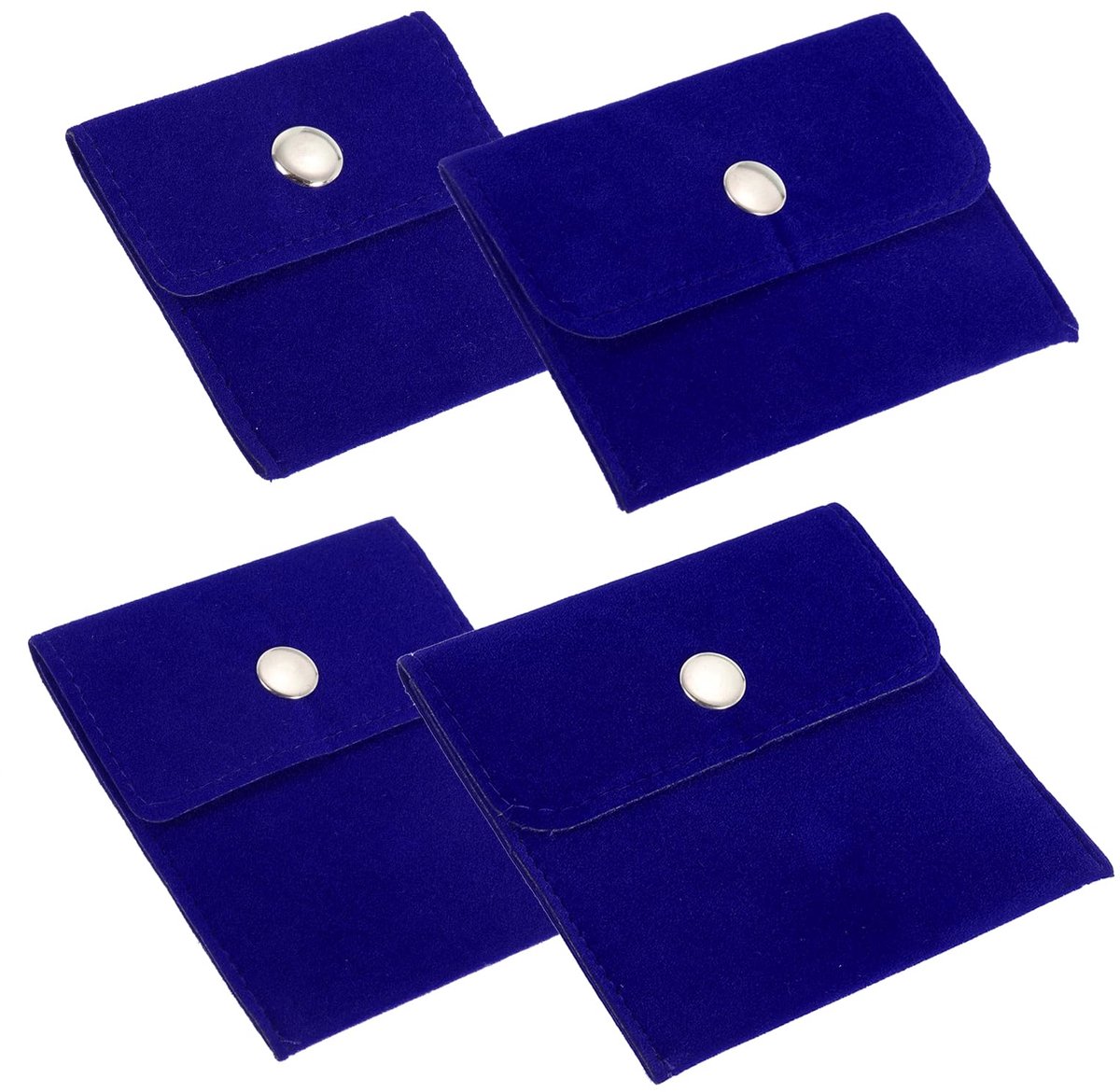 Sieraden Pouch Set, 4 Maten Fluwelen Zakjes Snap Knop Draagbare Opbergtas voor Oorbellen Armbanden Kettingen Ringen Horloge, Blauw