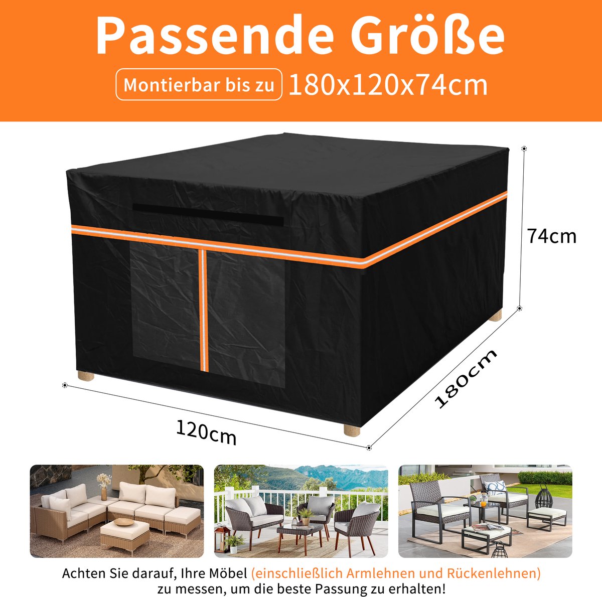 Tuinmeubelafdekking 180x120x74 cm – 600D Oxford Doek Waterdicht Winddicht UV-Bescherming, Rotan Tuinmeubel Beschermhoes