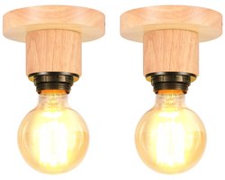 2 Stuks Industriële Plafondlamp Hout Woonkamer Lamp E27-Fitting voor Slaapkamer Keuken Hal