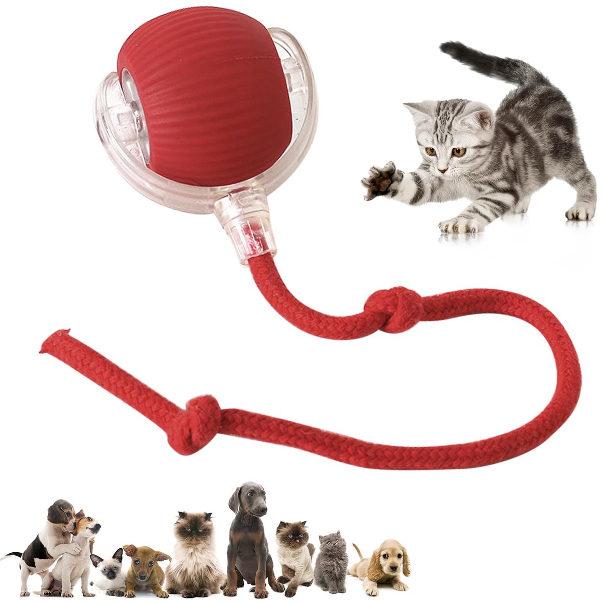 Kattenspeelgoed Interactief - Elektrische Zelfrollende Bal - Hondenspeelgoed - Kattenspeelgoed Elektrisch - Oplaadbaar - Intelligentie - Voor Katten en Kleine Honden - Rood