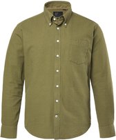 JP 1880 - Heren - Seersucker overhemd lange mouwen buttondown kraag Modern Fit - Donkerkaki - Maat L
