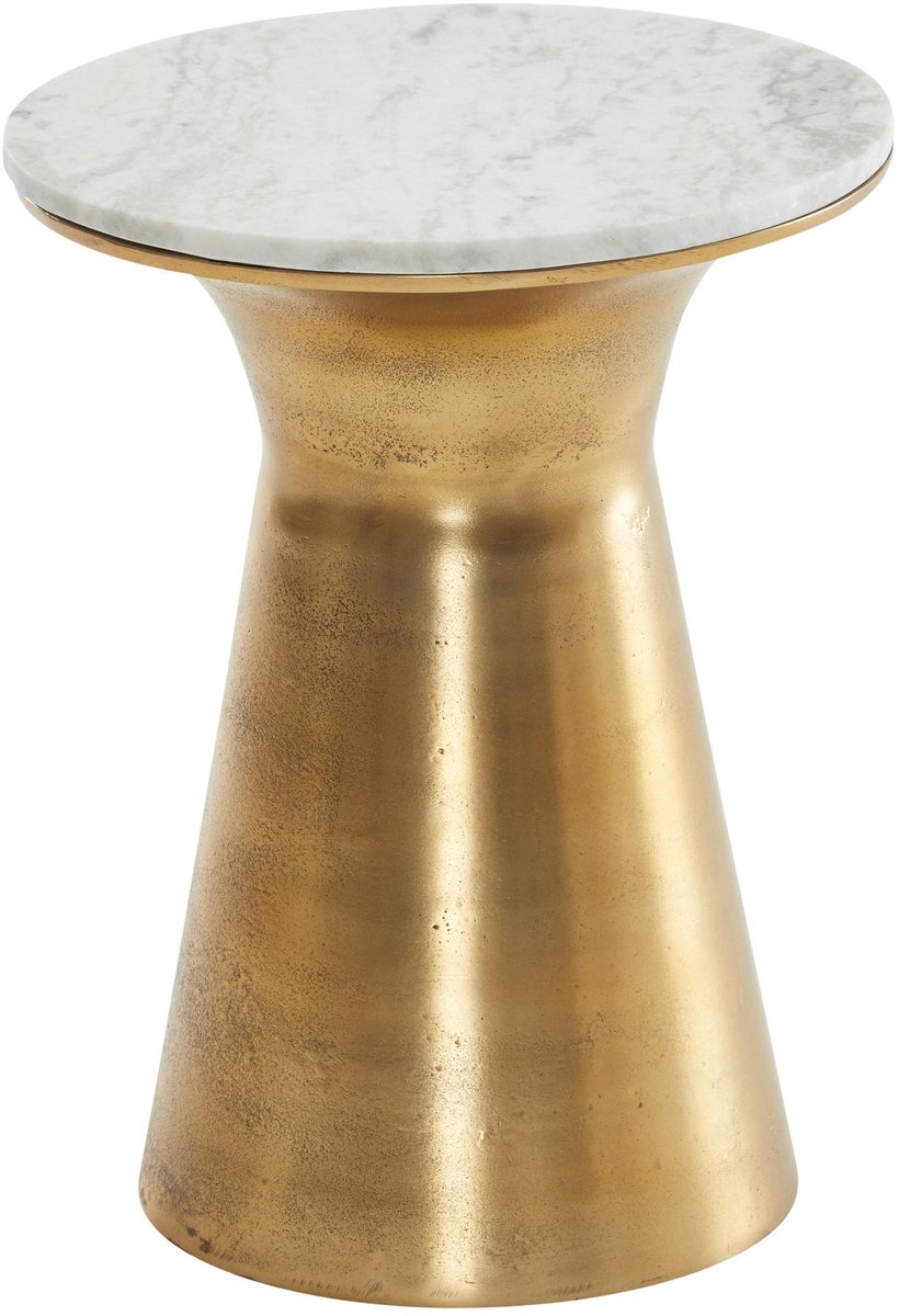 Bijzettafel Echt Marmer en Metaal 35x35x45 cm Salontafel Wit Goud | Ronde Dienblad Tafel Woonkamer Moderne | Koffietafel Woonkamertafel Hoog
