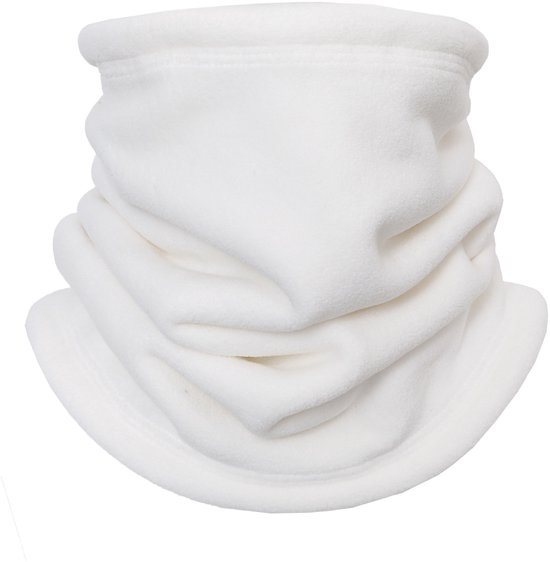 Verstelbare Fleece Nekwarmer – Winter Buff Sjaal met Drukknopen, Warme Nekmuts voor Heren & Dames - Wit