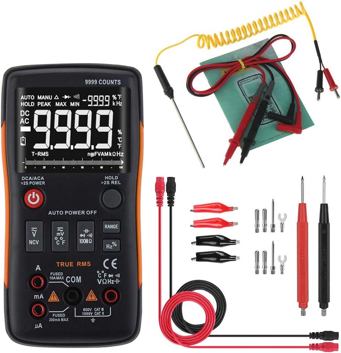 Digitale Multimeter True-RMS 9999 Tellingen met Analoge Staafgrafiek en Automatisch Bereik