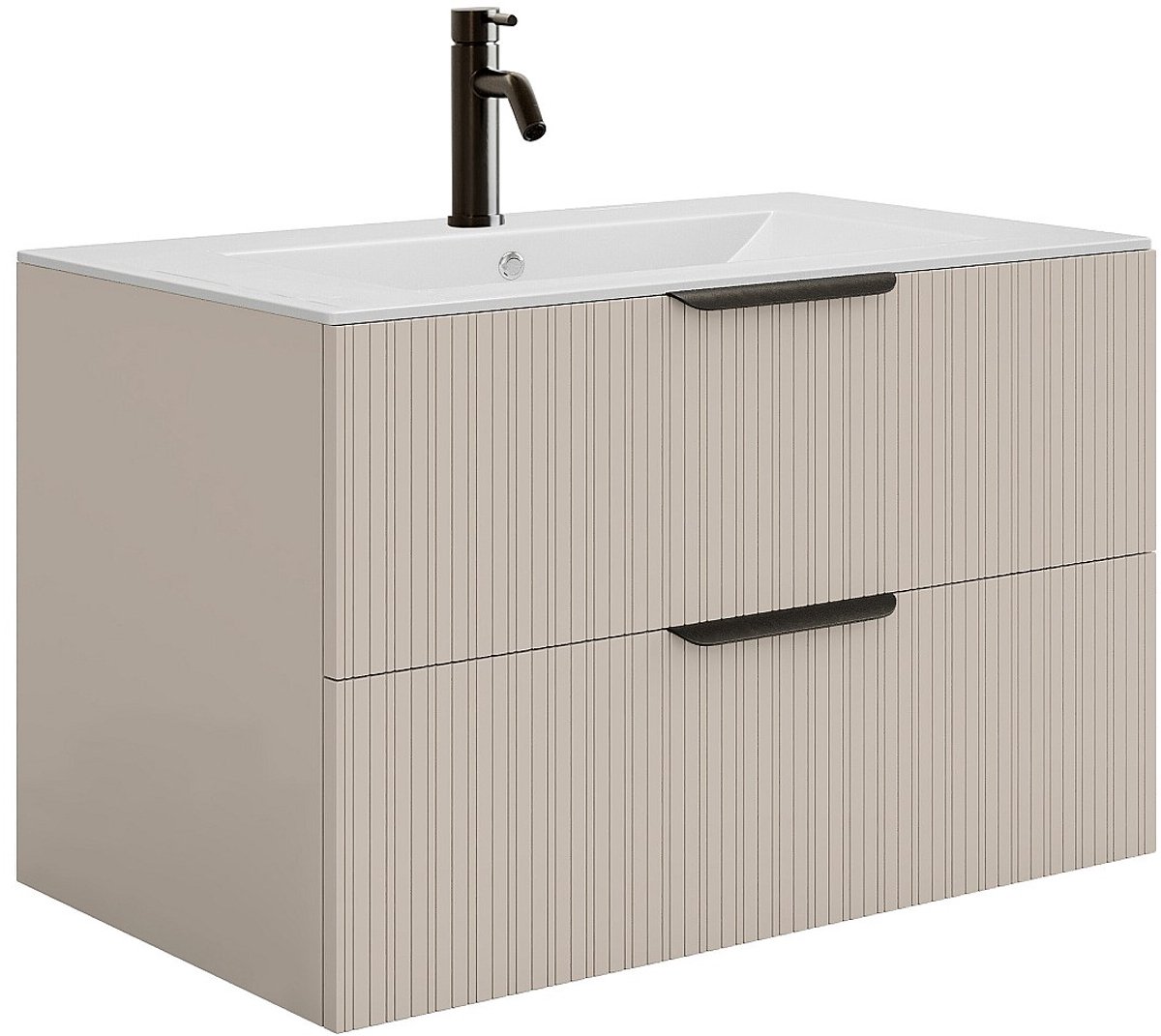 Vente-unique Zwevend badkamermeubel met inbouwwastafel en kraan - Beige kleur - 80 cm - DALIKO
