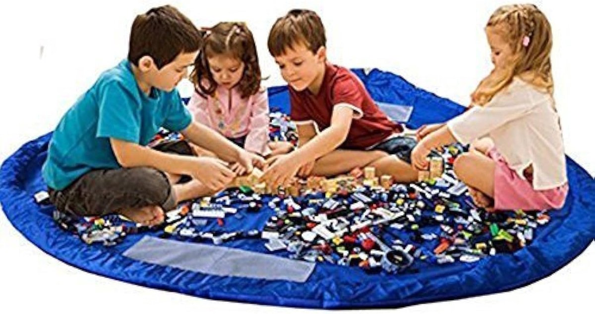 Famanu - Speelgoedopbergtas, speelmat, grote opgeruimde tas, opvouwbaar babykindertapijt, draagbare organizer voor kinderspeelgoed, tas met trekkoord, 150 cm
