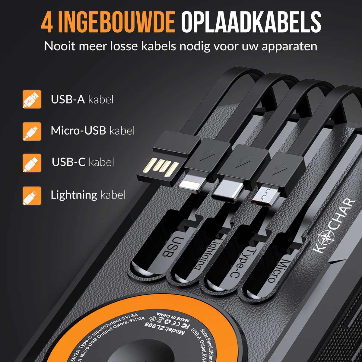 Kochar LED Solar Powerbank 30000 mAh - afbeelding 3