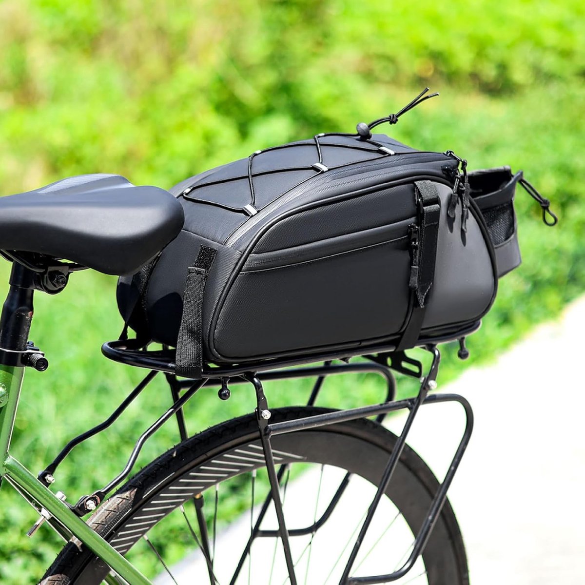 Fietstas voor achterop de bagagedrager – Reflecterende en waterdichte fietstas met meerdere vakken, geschikt voor buitenfietsen en dagelijks woon-werkverkeer-38*17*18cm,Zwart — cadeau in Sport & Outdoor - foto 4