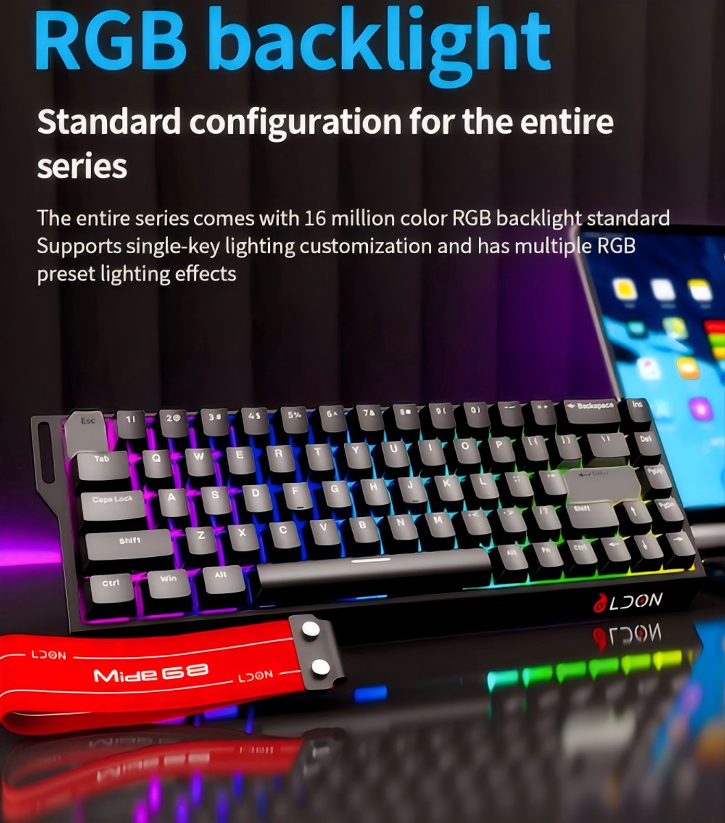 Mide68 - 65% Bedraad Gaming Toetsenbord - RGB Verlicht toetsenbord - Hall Effect Rapid Trigger Mechanisch Toetsenborden - Hot Swap - 8K Hz - 0.01mmRT - 0.125ms - Zij Bedrukte toetsen - 68 Keys -Beste prijs-kwaliteitverhouding - Edele zwarte thumbnail 4
