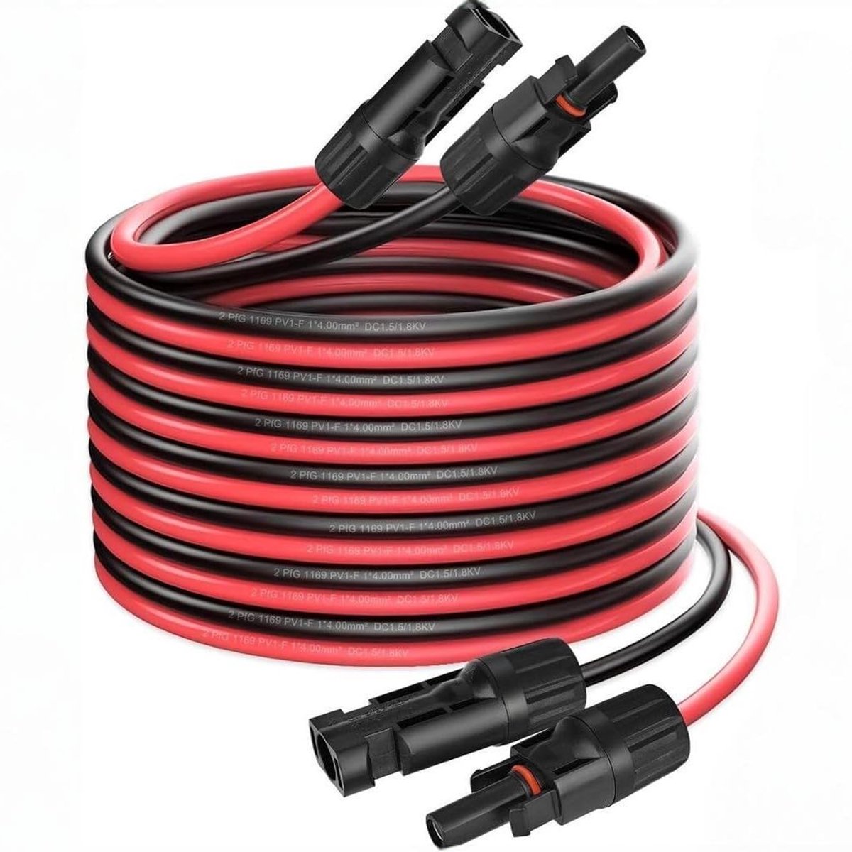 WARMFAY - 4 mm² -1 paar 5 meter Rood + 5 meter zwart - MC4 verlengkabel - Zonnepaneel kabel - Solar kabel - Fit MC4 mannelijk naar MC4 vrouwelijk