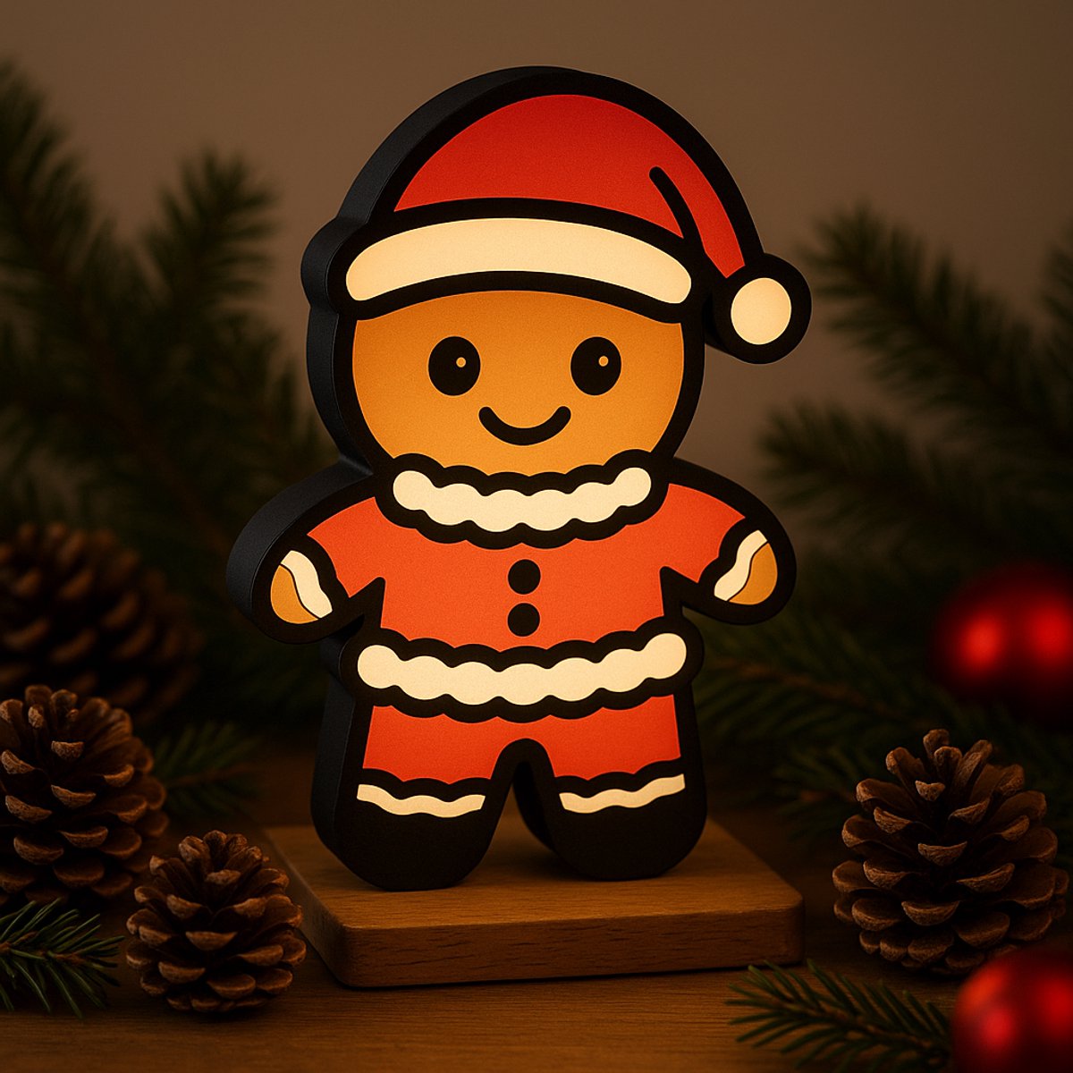 Kerst Lightbox Gingerbread Santa – 3D Lampje met Warm Licht – Cartoon Nachtlamp Sfeervol &