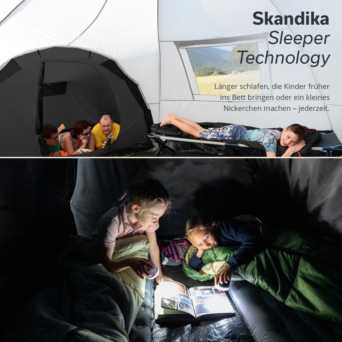 Skandika Turin Tent – Tenten – Familietent - Campingtent – Voor 12 personen – Koepeltent – Muggengaas – 3 slaapcabines - 200 cm stahoogte – Stalen stangen – 3000 mm waterkolom – Outdoor, Camping, Tuin – Kamperen – grijs/oranje – foto 4