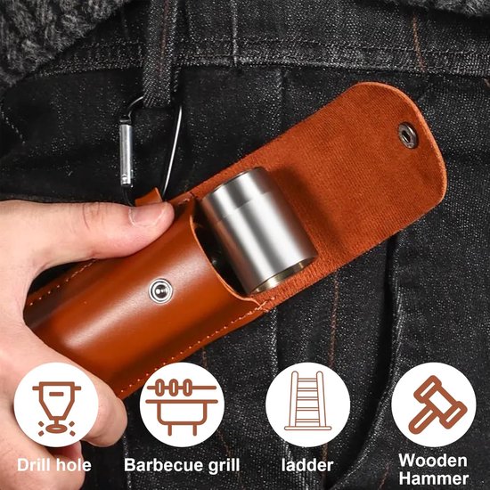 1-delige set handboorset voor overleven in de wildernis - draagbaar ontwerp met leren etui - handboor voor kamperen en buitenactiviteiten - rugzakboor voor op reis - 38*26*168 mm - geschikt voor kamperen, overleven in de wildernis, reizen - bruin. — afbeelding 5