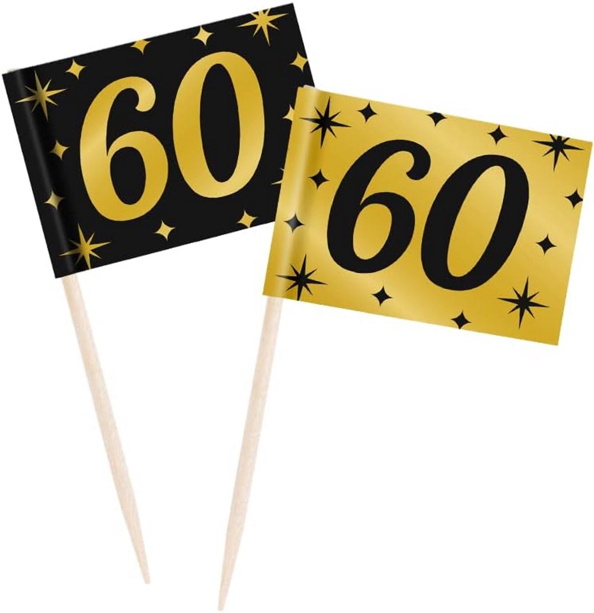 Cocktailprikkers Zwart & Goud voor 60e Verjaardag - 50 Stuks Feestdecoratie