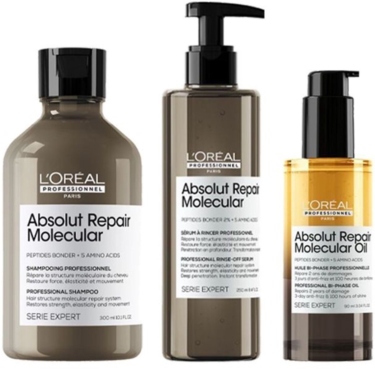 L'Oréal Professionnel Absolut Repair Molecular Shampoo 300ml + Serum 250ml + Dual Oil 90ml