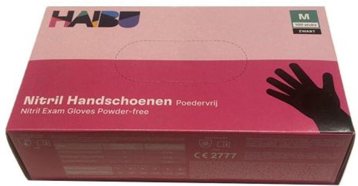 Haibu Nitril Handschoenen poedervrij Zwart M-100st