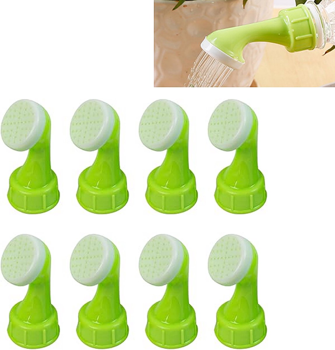 8 stuks groene mini-sproeierset - Draagbaar ontwerp met sproeikop in de vorm van een flesdop - Creatieve sproeier voor potplanten - Bonsai-watergeefset - 11 cm × 11,5 cm × 2,5 cm - Voor het bewateren en onderhouden van tuinplanten - Groen