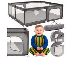 Springos Grondbox - Kinderbox - Speelbox - Inklapbaar - Opvouwbaar - Antislip -Grijs - 180x150x66 cm
