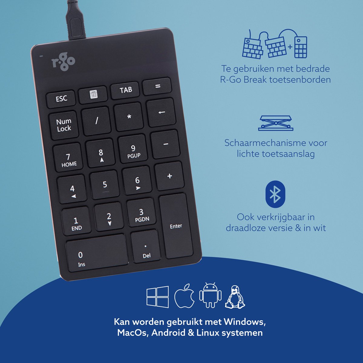 R-Go Numpad - Ergonomisch numeriek toetsenbord - Break software - USB - Zwart thumbnail 6